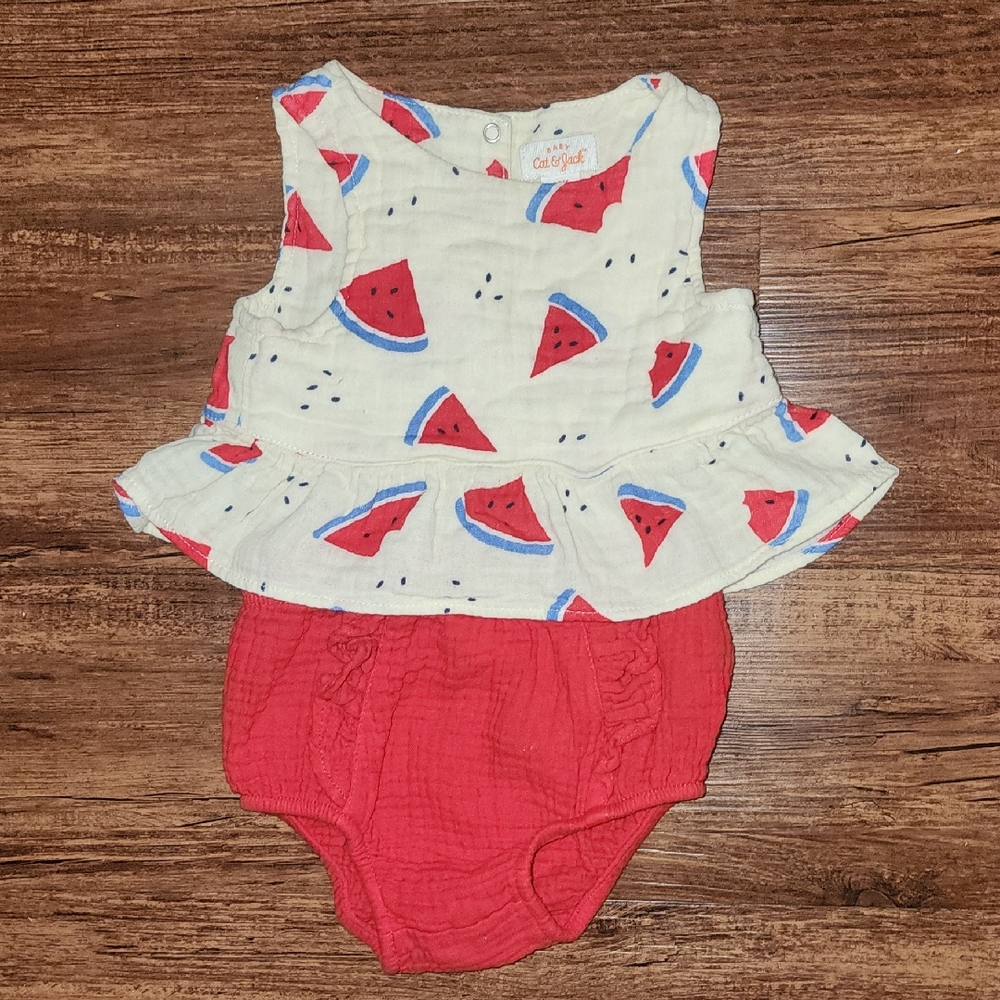 Cat & Jack Watermelon Print Ruffle Waffle Matching Set - Size 12 Mknths